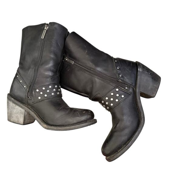 HARLEY DAVIDSON Sz 7 Macie rhinestone Studded Strap Leather Riding Boot Moto - Picture 7 of 13